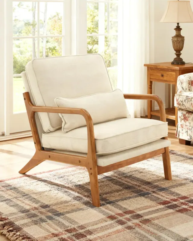 Mid-Century Accent Chair – Beige Corduroy