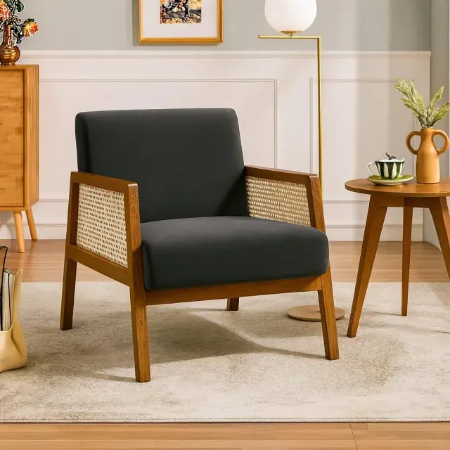 Sheesham Wood Arm Chair with Cane Back & Cushion