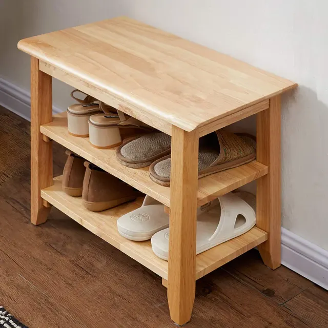 Wooden Shoe Bench (Natural, 60 cm)