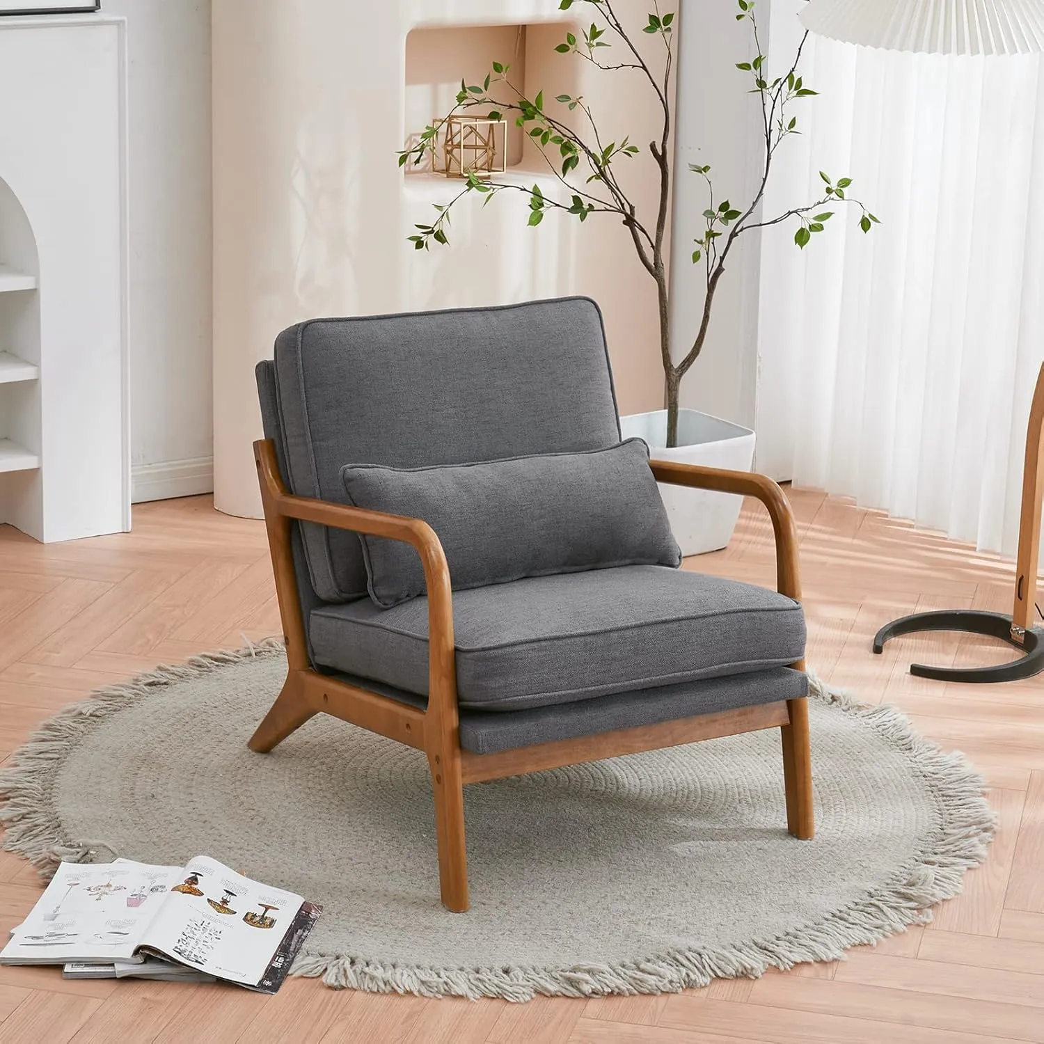 Mid-Century Accent Chair – Beige Corduroy