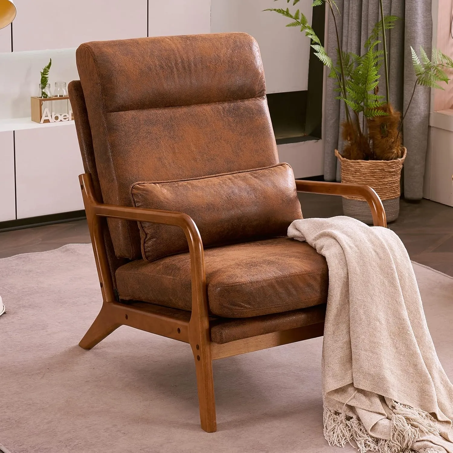 Mid-Century Accent Chair – Beige Corduroy