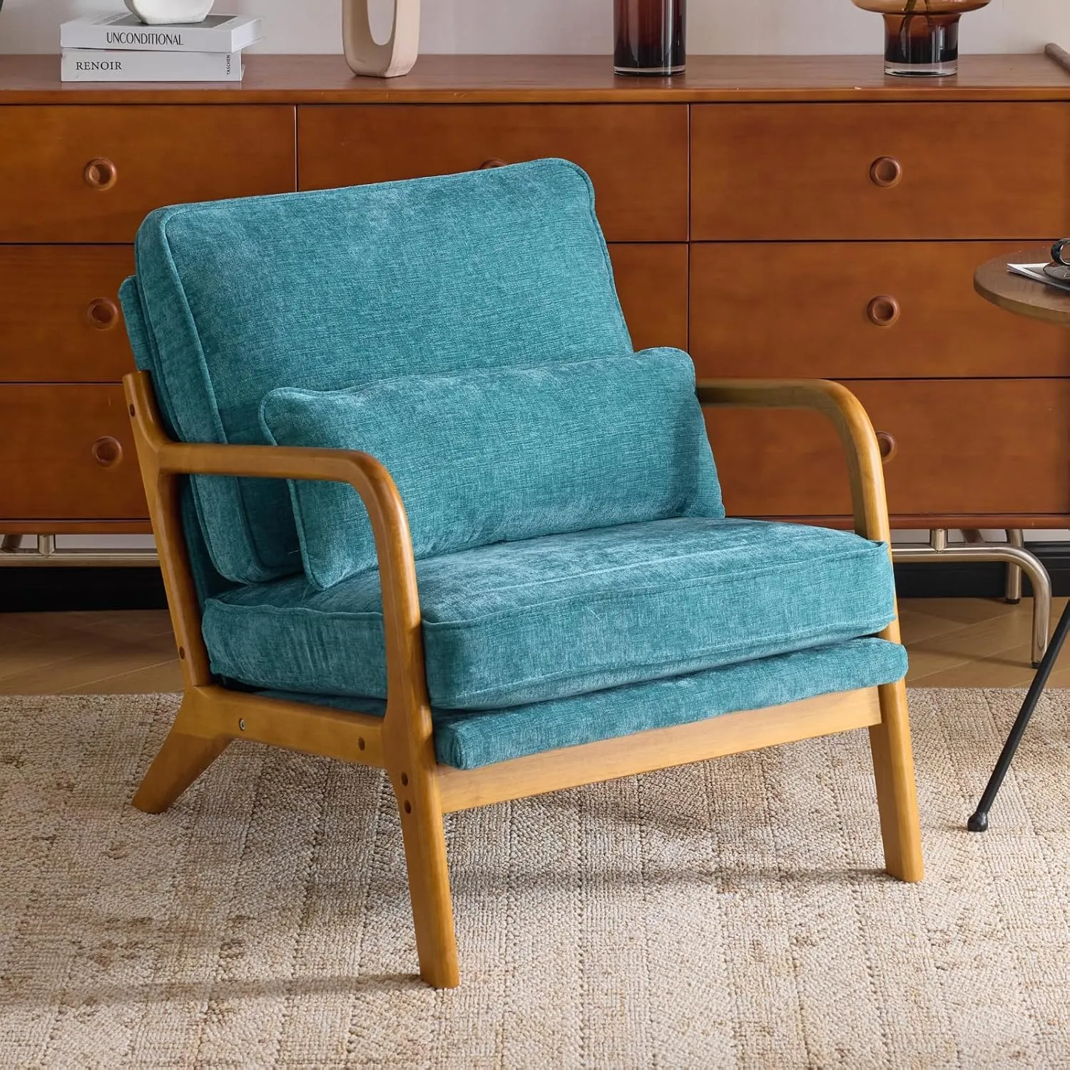 Mid-Century Accent Chair – Beige Corduroy