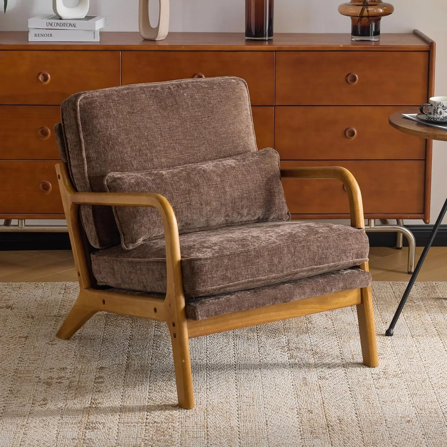 Mid-Century Accent Chair – Beige Corduroy