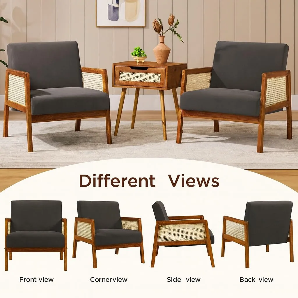 Sheesham Wood Arm Chair with Cane Back & Cushion