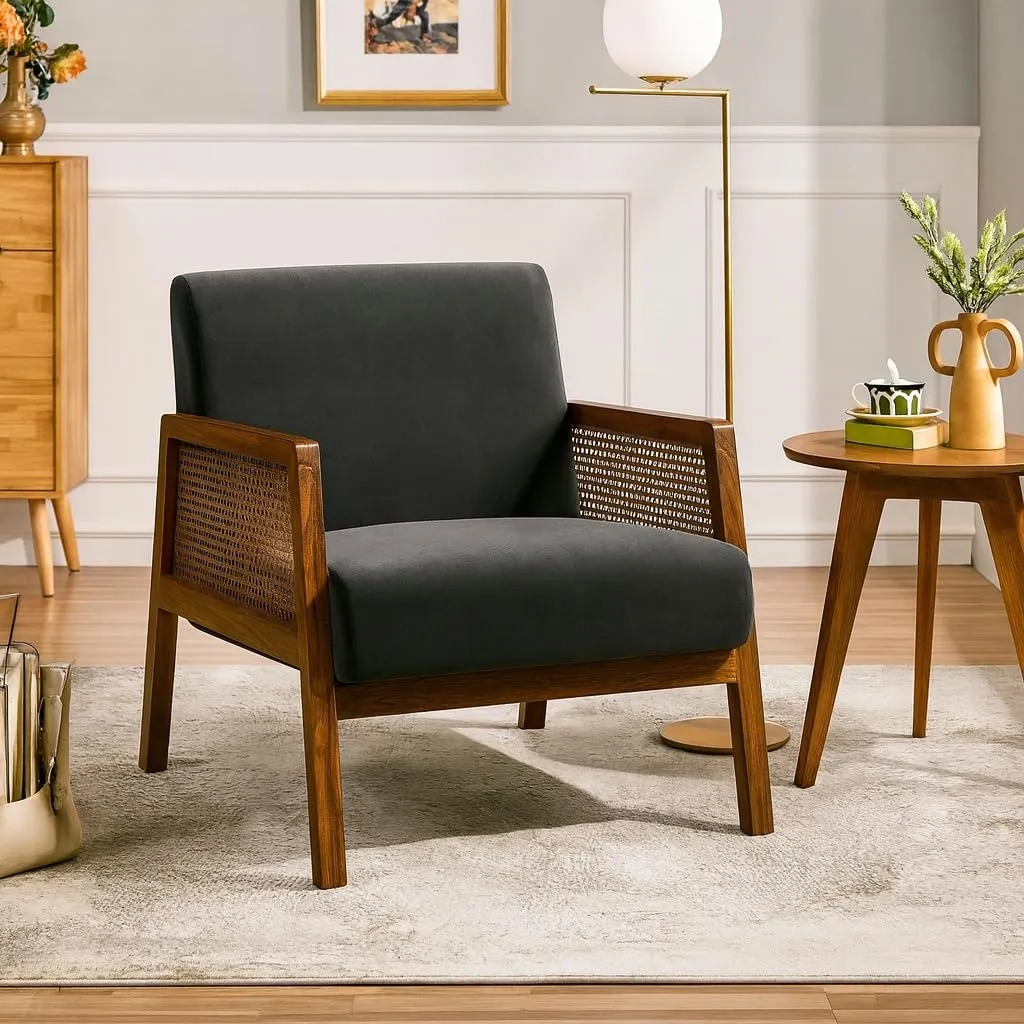 Sheesham Wood Arm Chair with Cane Back & Cushion