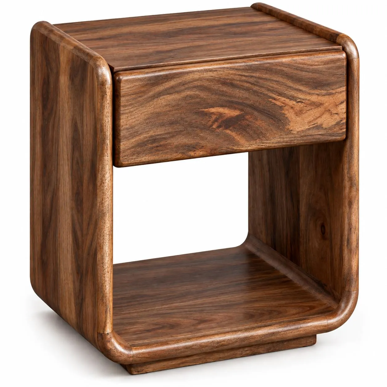Solid Wood Nightstand – Drawer + Open Shelf (Walnut)
