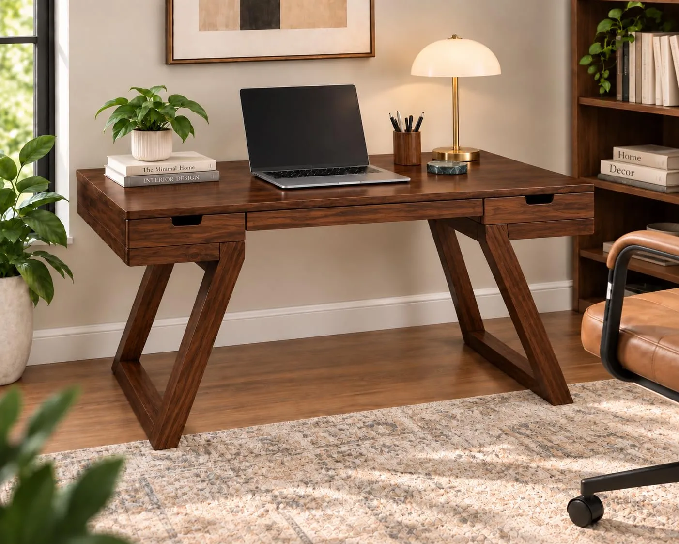Solid Wood Study & Computer Table – 2 Drawers (Honey & White)