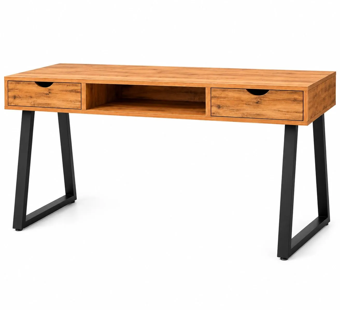Solid Wood Writing Desk – 2 Drawers, Angled Legs (Natural)