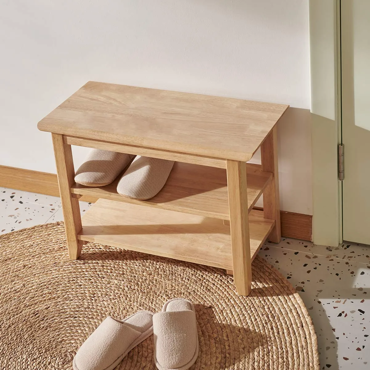 Wooden Shoe Bench (Natural, 60 cm)
