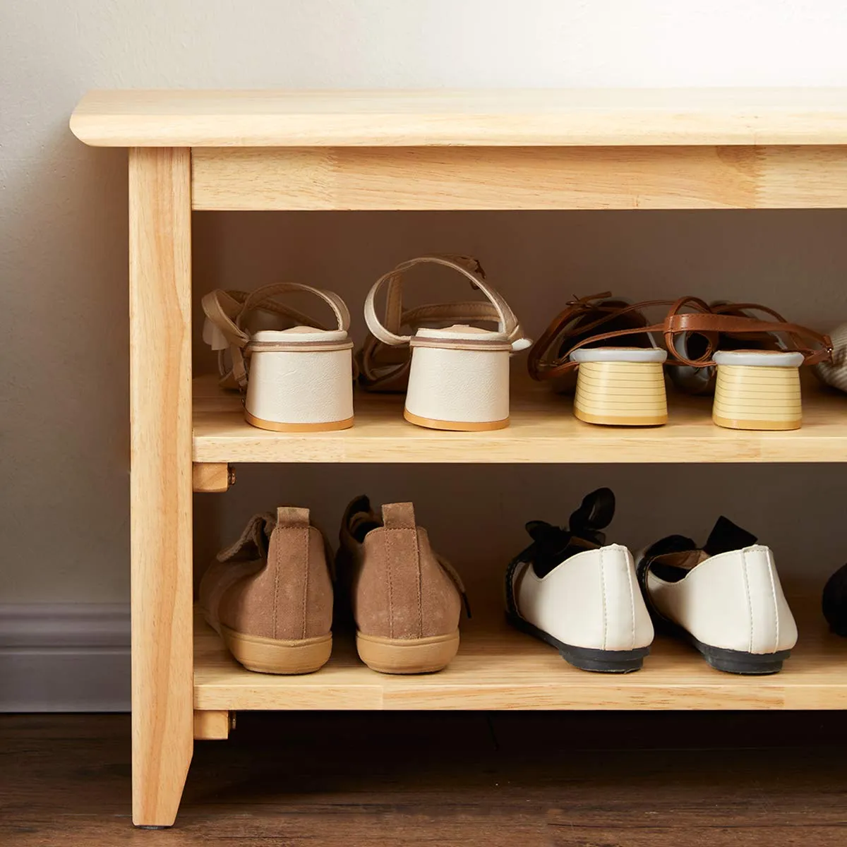 Wooden Shoe Bench (Natural, 60 cm)