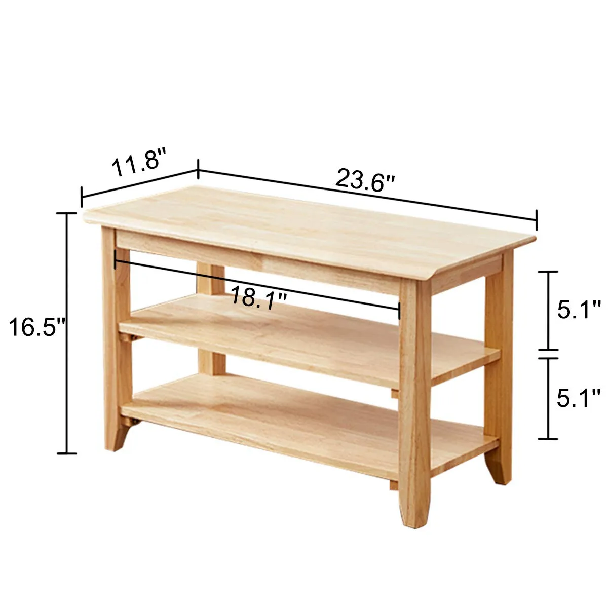 Wooden Shoe Bench (Natural, 60 cm)