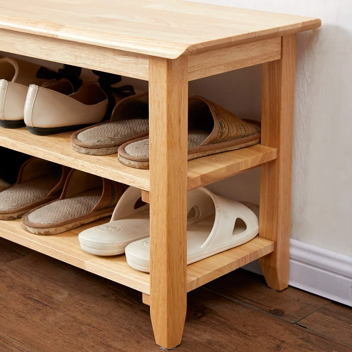 Wooden Shoe Bench (Natural, 60 cm)
